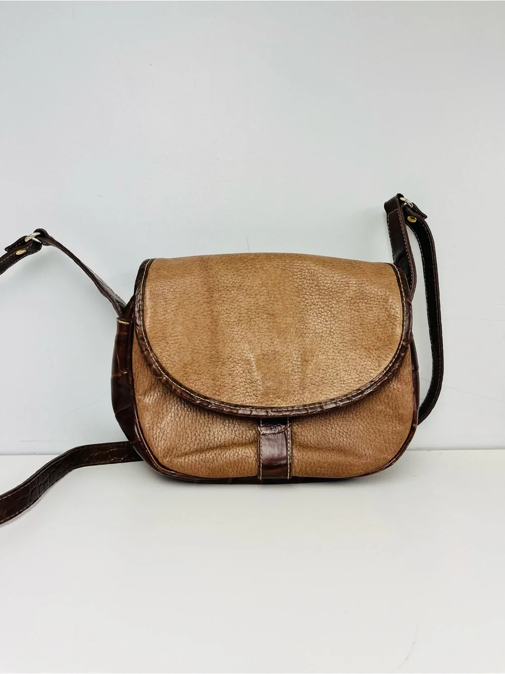 Vintage EMPRESS Brown Leather/Mock Croc Crossbody